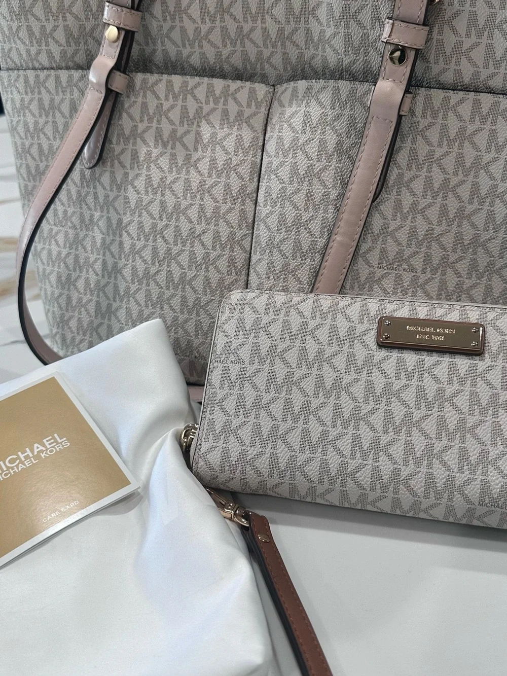 Michael Kors Light Taupe Signature MK Tote with Matching Wristlet